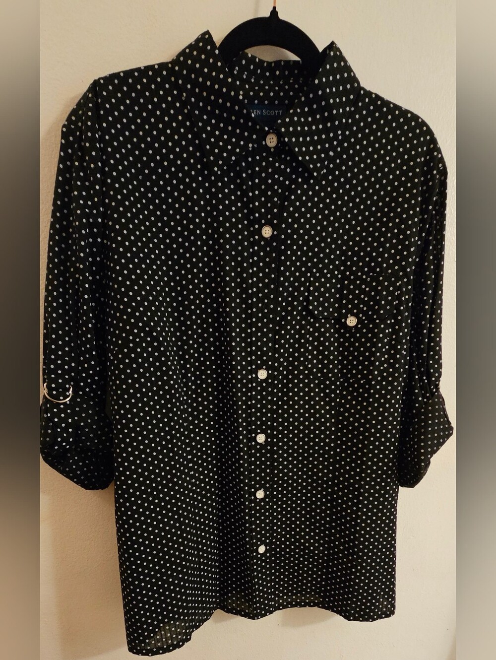 Karen Scott Black and White Polka Dot Button-Down Shirt